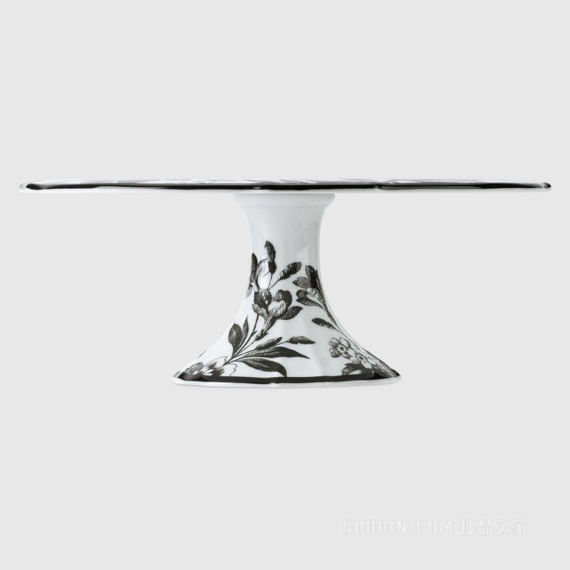 腊叶印花蛋糕盘 黑色和白色瓷质