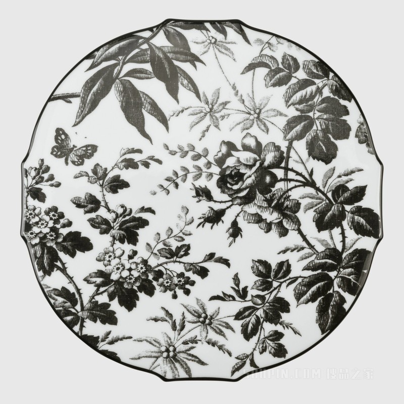 腊叶印花蛋糕盘 黑色和白色瓷质