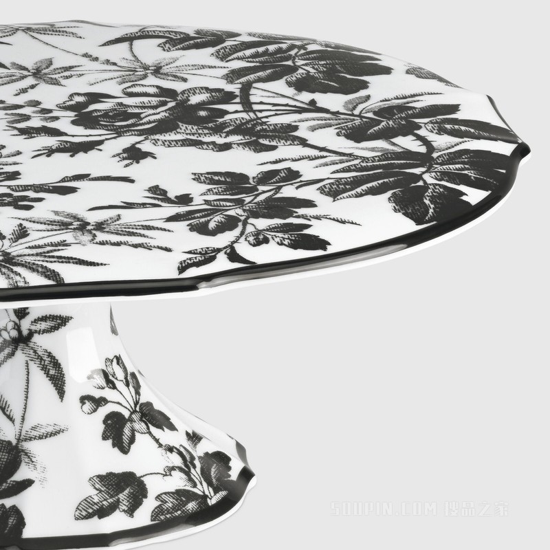 腊叶印花蛋糕盘 黑色和白色瓷质