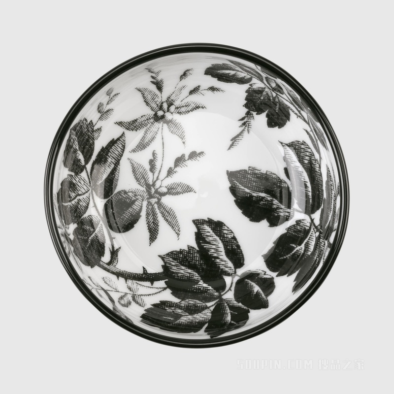 腊叶印花深盘两件套 黑色和白色瓷质