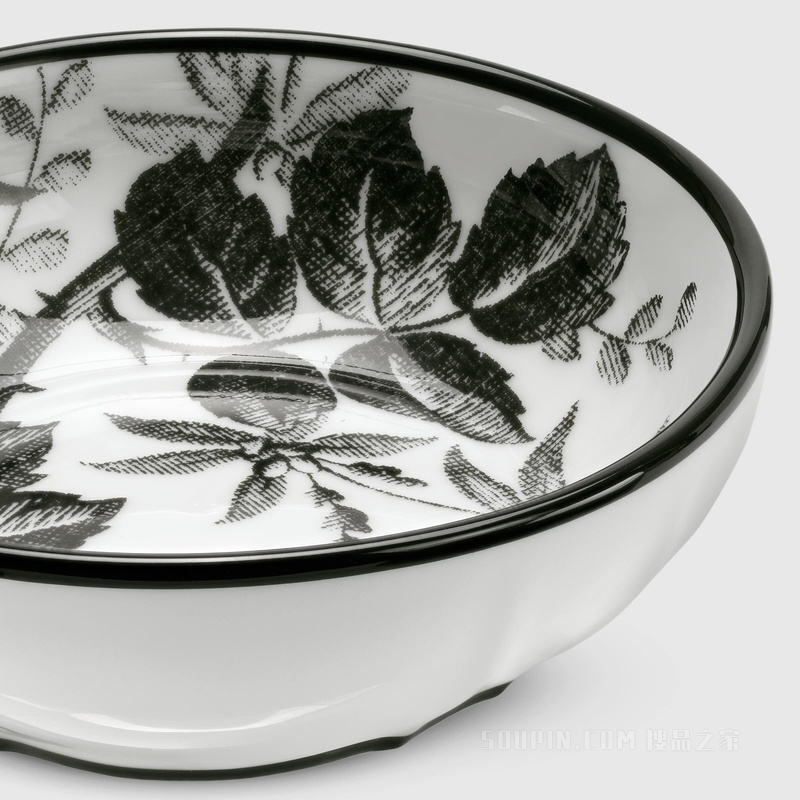 腊叶印花深盘两件套 黑色和白色瓷质
