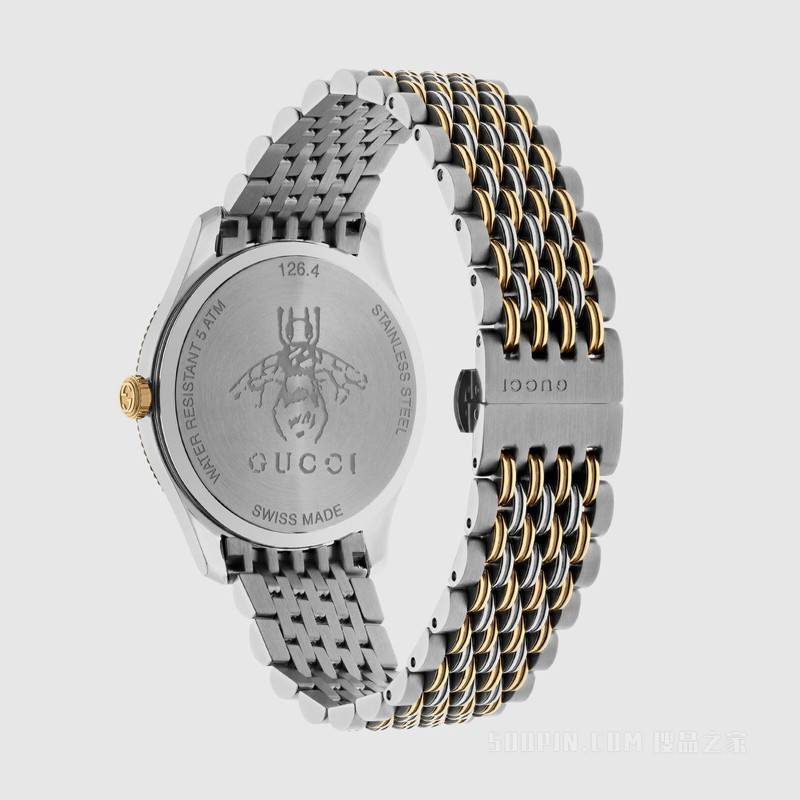 G-Timeless系列蜜蜂腕表，36毫米 精钢及黄金色PVD