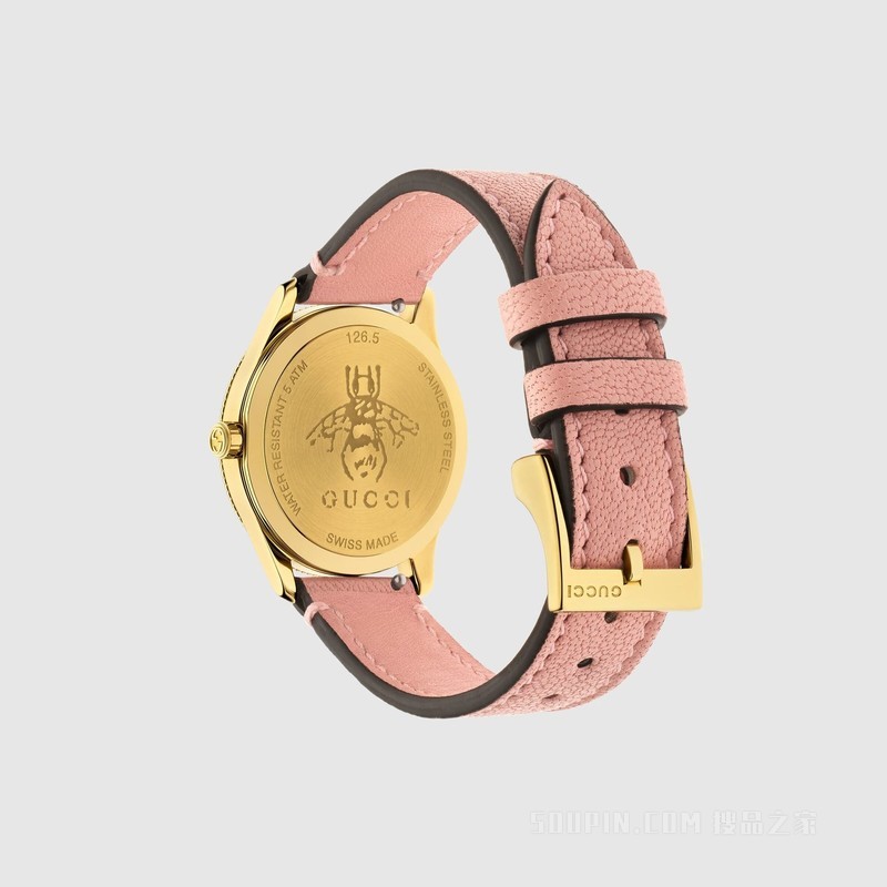 G-Timeless系列蜜蜂腕表，29毫米 粉色皮革