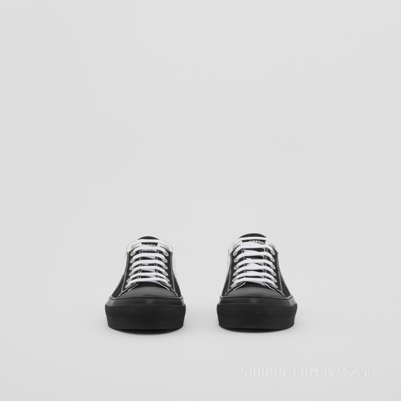 徽标装饰双色棉质运动鞋 (黑色 / 白色) - 男士