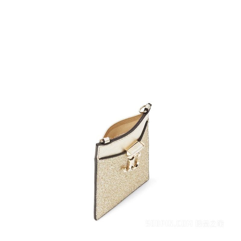 CARD HOLDER W/CHAIN 配链条肩带冰白金色细闪粉卡夹