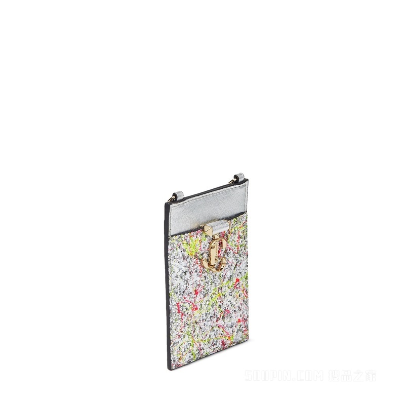 CARD HOLDER W/CHAIN 配链条肩带多色溅花粗粒闪粉面料卡夹