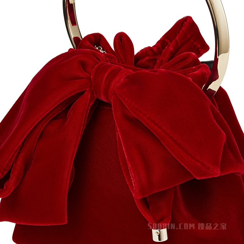 BON BON 蝴蝶结饰红色立绒手提包
