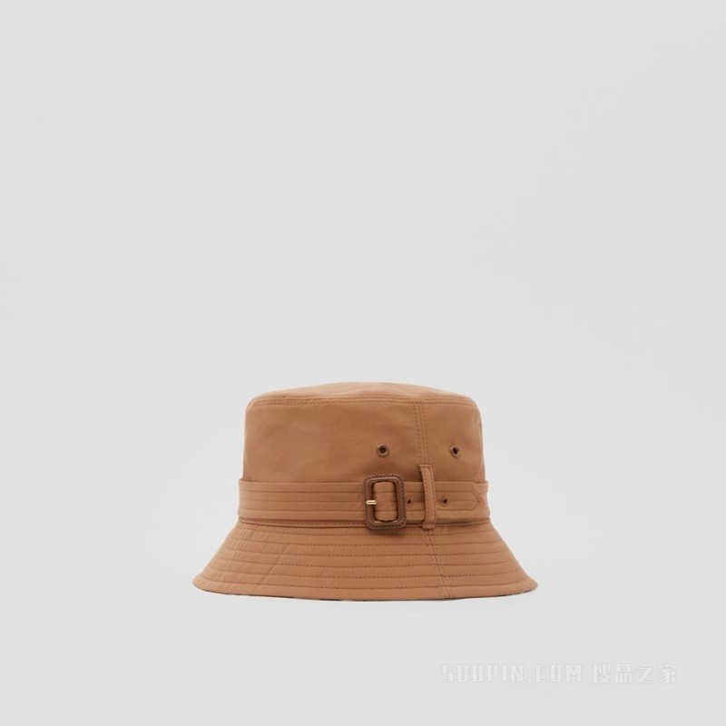 棉质嘎巴甸束带设计渔夫帽 (暖胡桃棕)