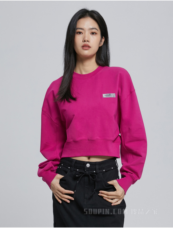 Calvin Klein 22秋冬新款女士时尚幻影LOGO灯笼袖圆领短卫衣J220969