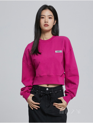 Calvin Klein 22秋冬新款女士时尚幻影LOGO灯笼袖圆领短卫衣J220969