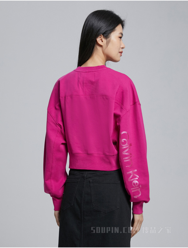 Calvin Klein 22秋冬新款女士时尚幻影LOGO灯笼袖圆领短卫衣J220969