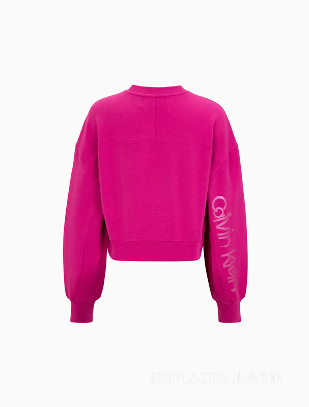 Calvin Klein 22秋冬新款女士时尚幻影LOGO灯笼袖圆领短卫衣J220969