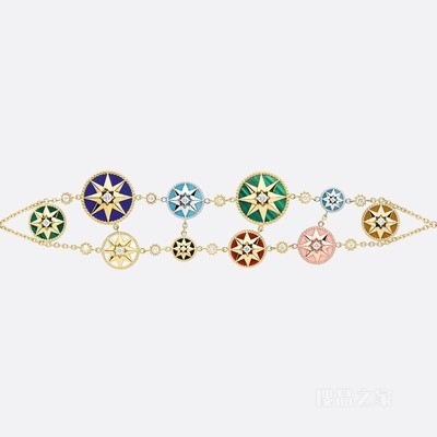 Rose des Vents 手链 黄色、玫瑰色和白色 18K 金、钻石和装饰宝石