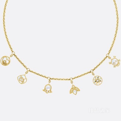 Rose des Vents 项链 黄色 18K 金、钻石和珍珠母贝装饰