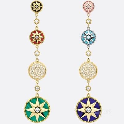 Rose des Vents 耳环 黄色、玫瑰色和白色 18K 金、钻石和装饰宝石