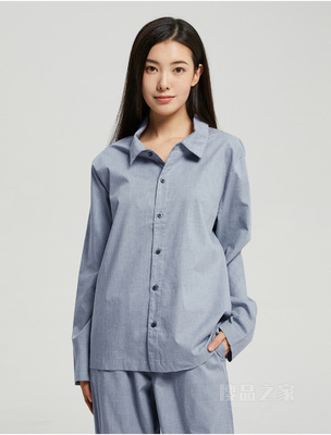 Calvin Klein 22秋冬新款女士时尚LOGO布标透气翻领宽松长袖睡衣QS6891