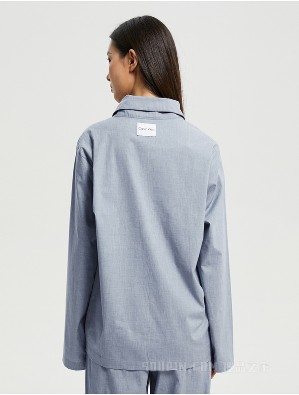 Calvin Klein 22秋冬新款女士时尚LOGO布标透气翻领宽松长袖睡衣QS6891