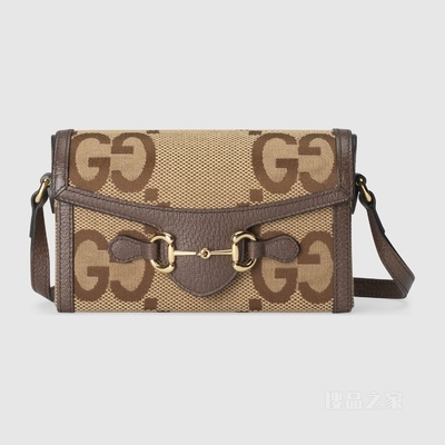 Gucci Horsebit 1955系列迷你手袋 驼色和乌木色帆布