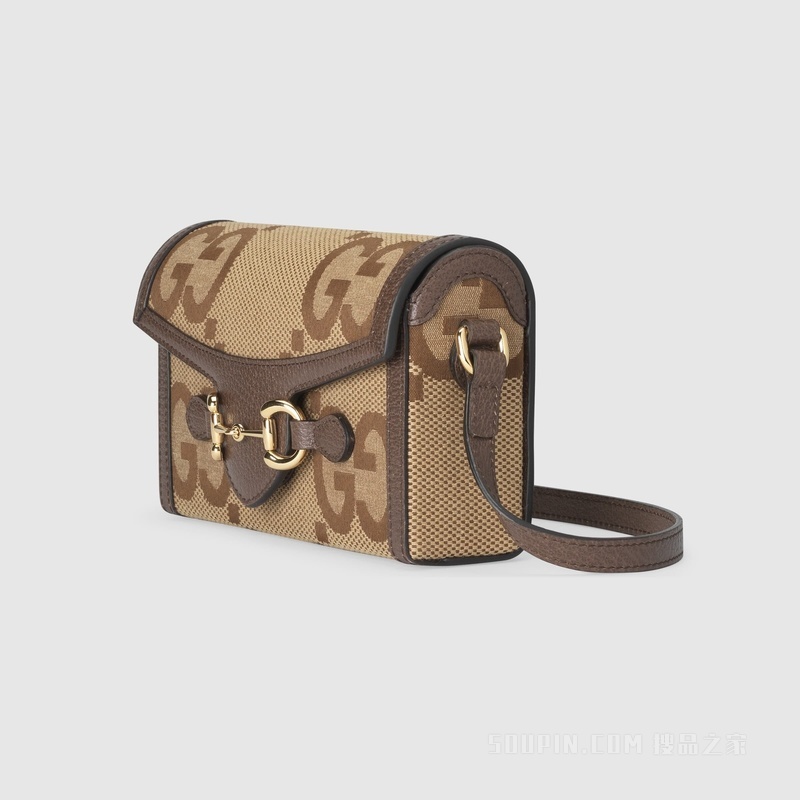 Gucci Horsebit 1955系列迷你手袋 驼色和乌木色帆布