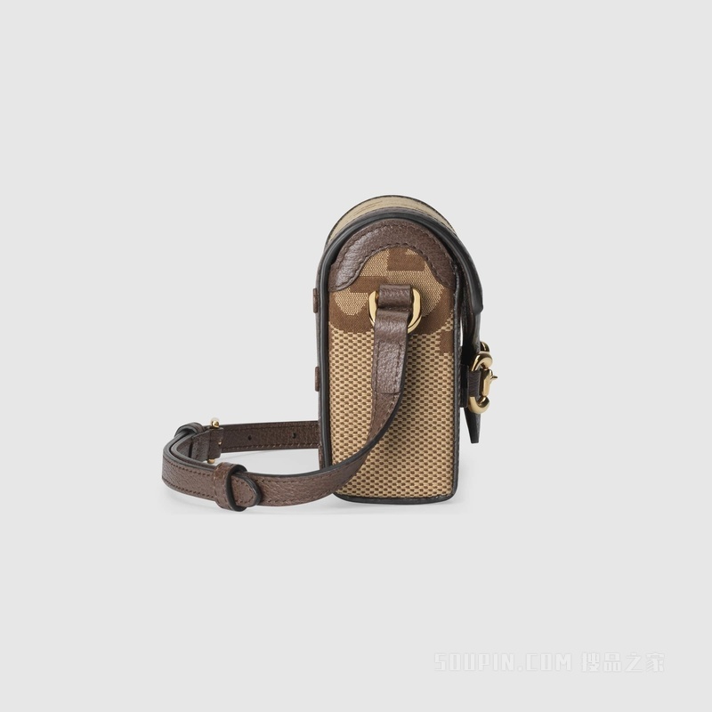 Gucci Horsebit 1955系列迷你手袋 驼色和乌木色帆布