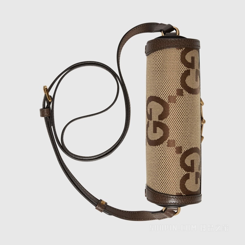 Gucci Horsebit 1955系列迷你手袋 驼色和乌木色帆布