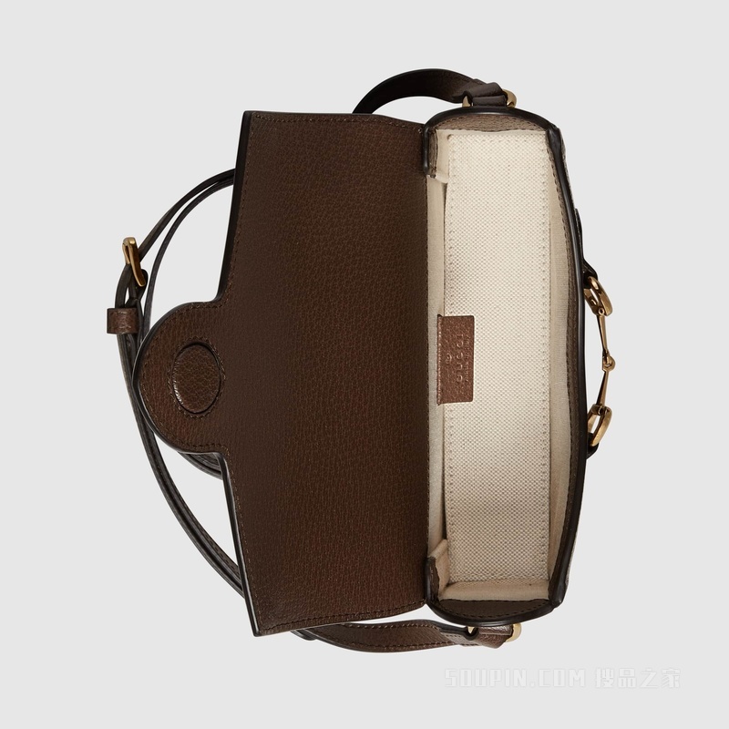 Gucci Horsebit 1955系列迷你手袋 驼色和乌木色帆布