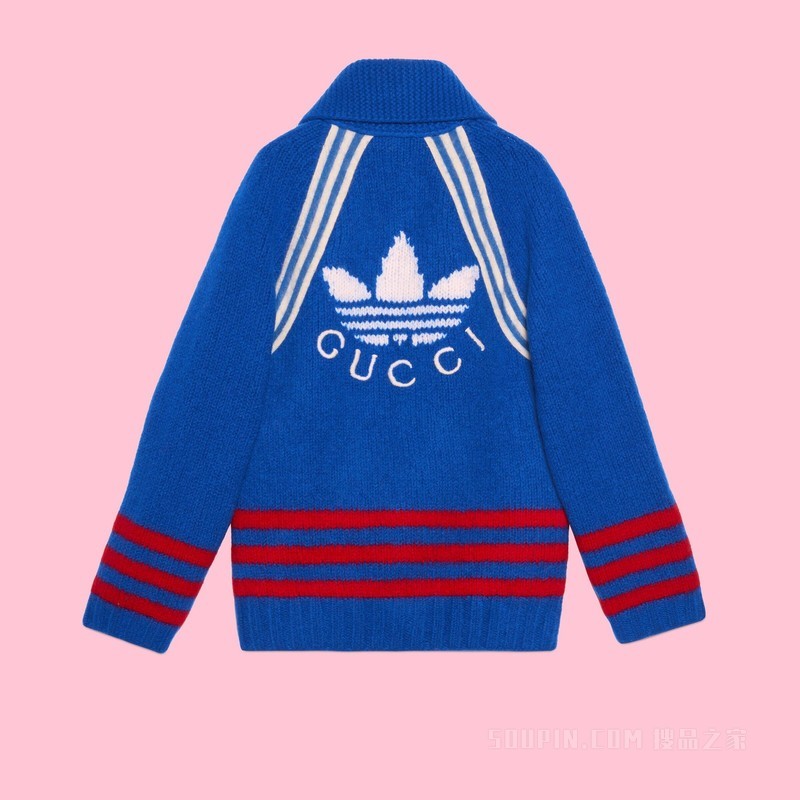 adidas x Gucci联名系列嵌花羊毛开衫 蓝色