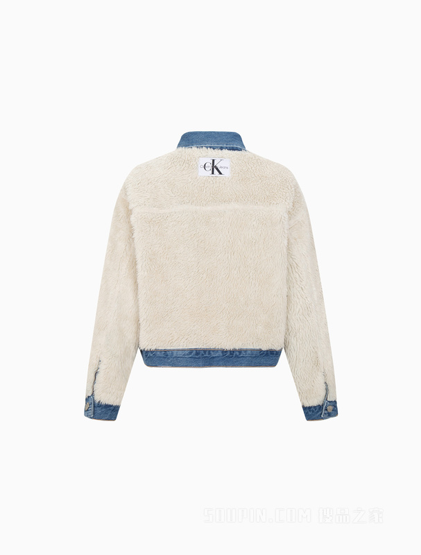 Calvin Klein 22秋冬女士仿羊羔绒双面穿LOGO织标牛仔外套J219349