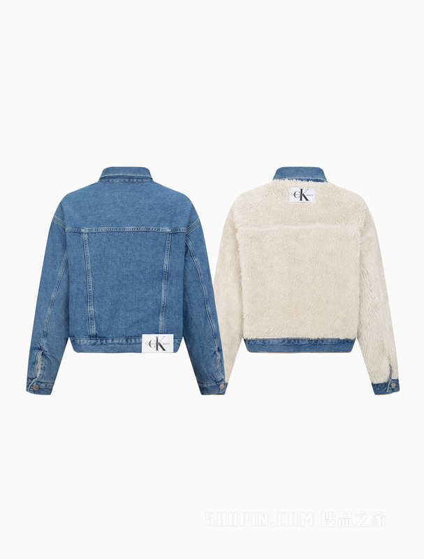 Calvin Klein 22秋冬女士仿羊羔绒双面穿LOGO织标牛仔外套J219349