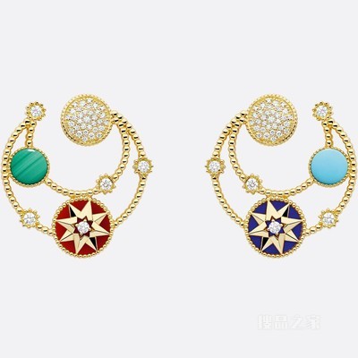 Rose des Vents 耳环 黄色 18K 金、钻石和装饰性宝石