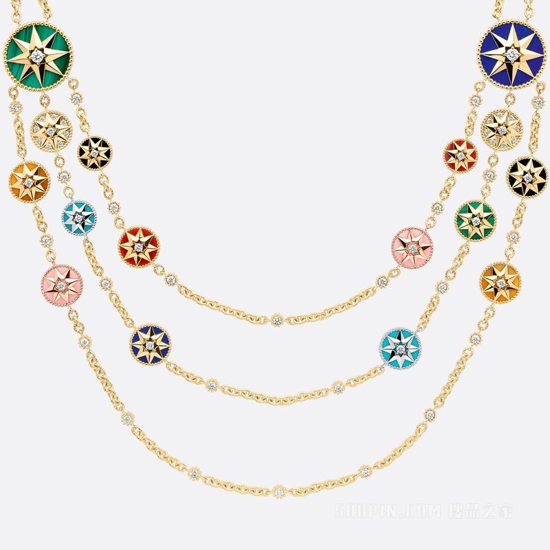 Rose des Vents 项链 黄色、玫瑰色和白色 18K 金、钻石和装饰宝石