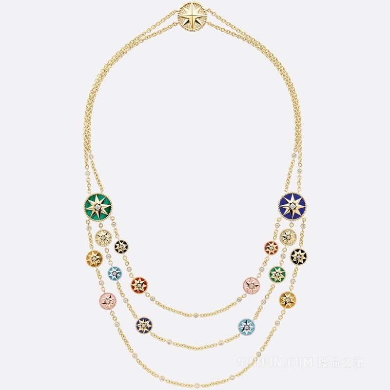 Rose des Vents 项链 黄色、玫瑰色和白色 18K 金、钻石和装饰宝石