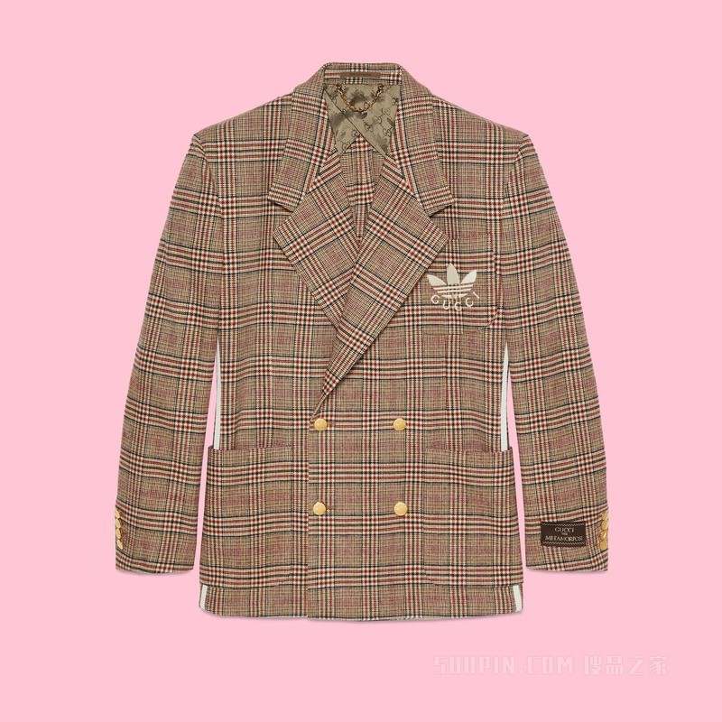 adidas x Gucci联名系列羊毛正装夹克 米色和棕色