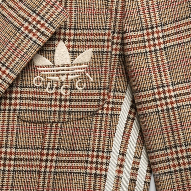 adidas x Gucci联名系列羊毛正装夹克 米色和棕色