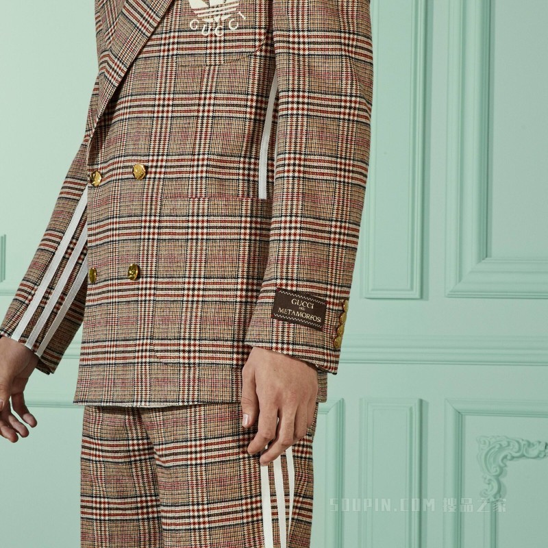 adidas x Gucci联名系列羊毛正装夹克 米色和棕色