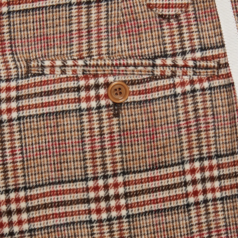 adidas x Gucci联名系列饰马衔扣格纹羊毛长裤 米色和棕色
