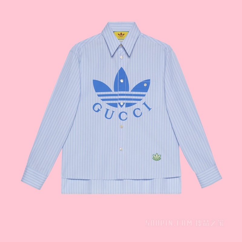 adidas x Gucci联名系列条纹棉质Polo衫 浅蓝色和白色
