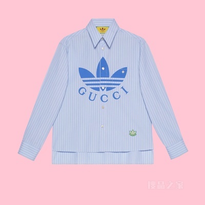 adidas x Gucci联名系列条纹棉质Polo衫 浅蓝色和白色