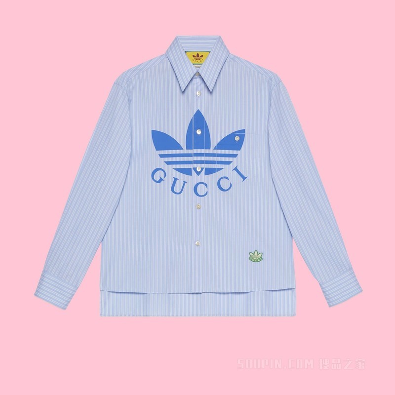 adidas x Gucci联名系列条纹棉质Polo衫 浅蓝色和白色