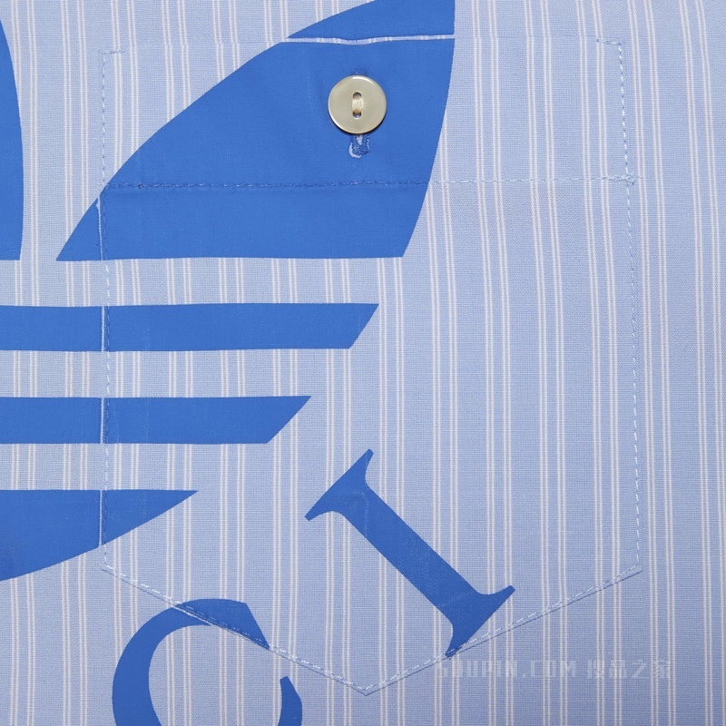 adidas x Gucci联名系列条纹棉质Polo衫 浅蓝色和白色
