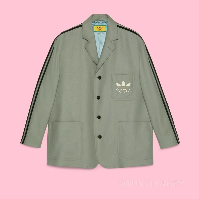 adidas x Gucci联名系列羊毛法兰绒夹克 灰色