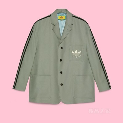 adidas x Gucci联名系列羊毛法兰绒夹克 灰色