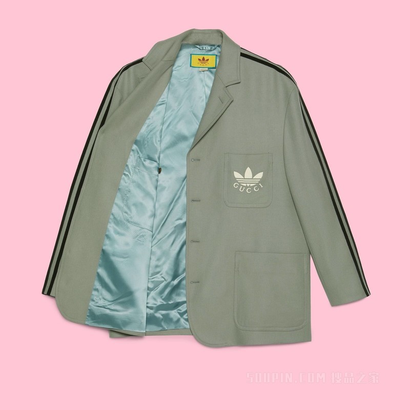 adidas x Gucci联名系列羊毛法兰绒夹克 灰色