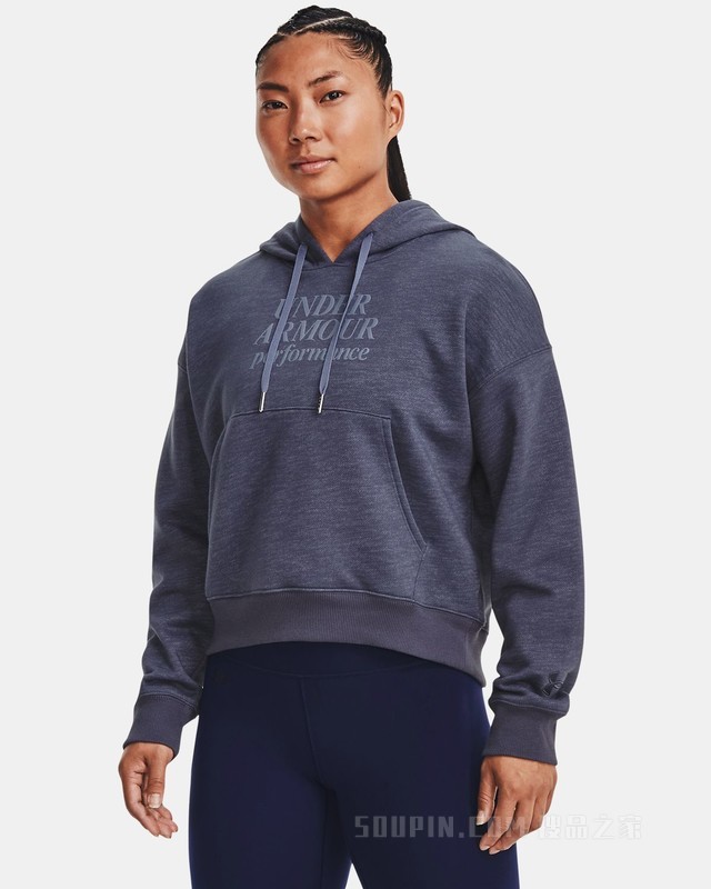 女士UA Essential Script抓绒连帽上衣