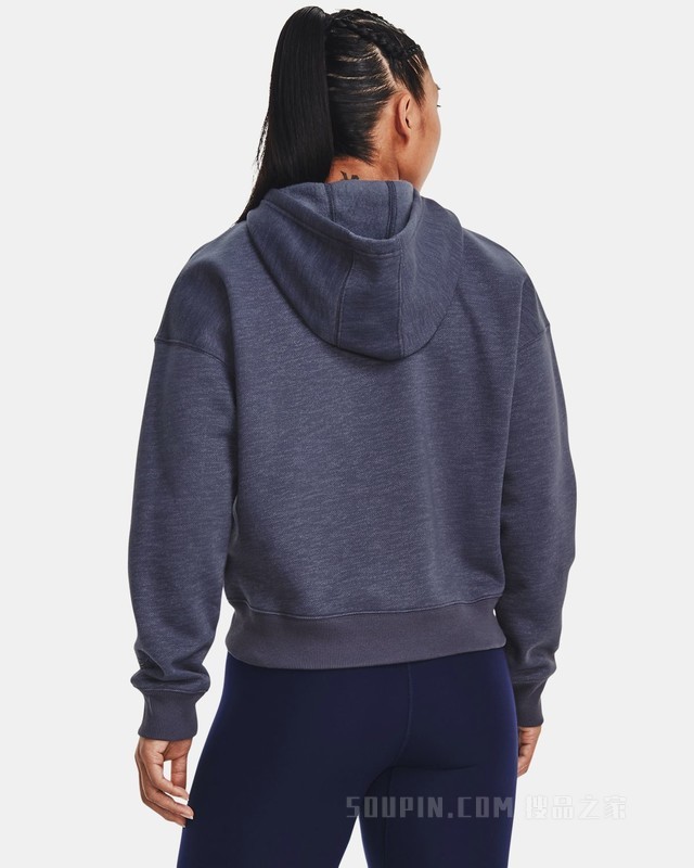 女士UA Essential Script抓绒连帽上衣