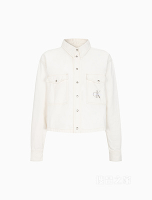 Calvin Klein 22秋冬女士时尚纯棉交叠LOGO刺绣牛仔短衬衫J219344