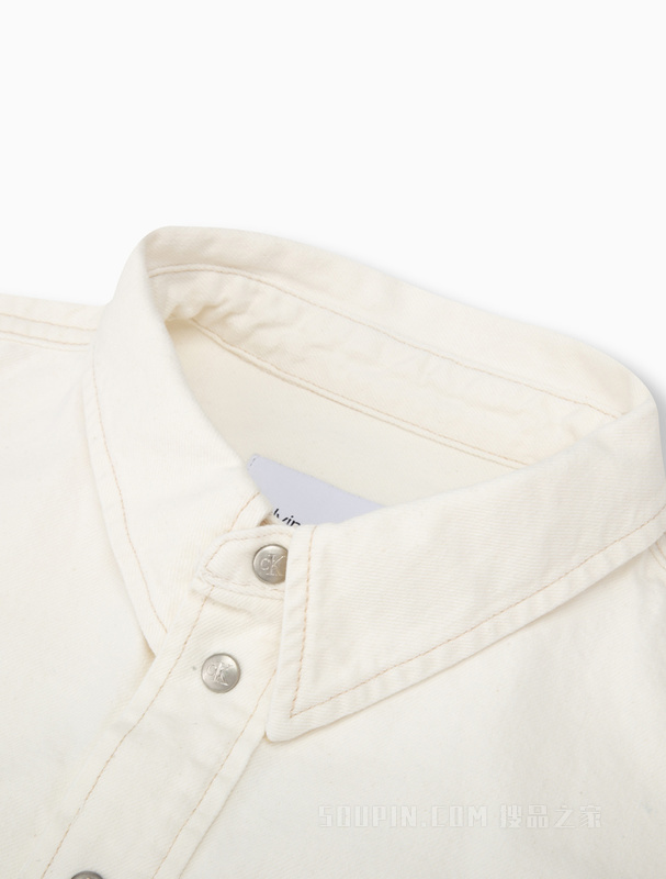 Calvin Klein 22秋冬女士时尚纯棉交叠LOGO刺绣牛仔短衬衫J219344