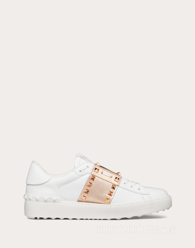 Rockstud Untitled 女士金属质感条纹小牛皮铆钉运动鞋
