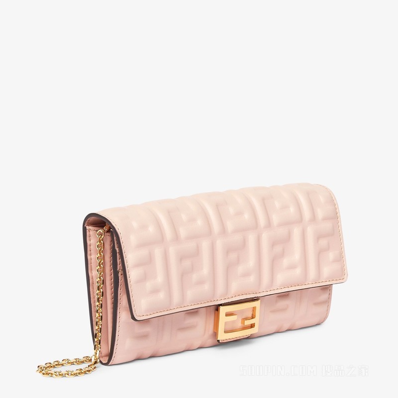 Baguette Continental链带皮夹 粉红色FF纳帕皮夹