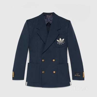 adidas x Gucci联名系列聚酯纤维正装夹克 深蓝色